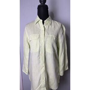 100% Linen Ralph Lauren Lime Green Button Up Top Old Money Classic Timeless